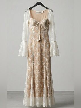 Toxic Envy Cream Lace with Nude underlay Floral Maxi Dress